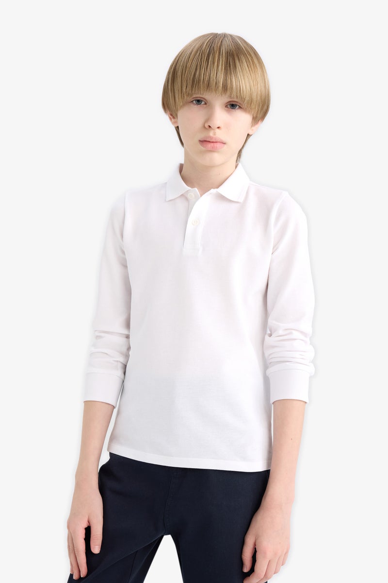 DeFacto White Boy Boy Pique Long Sleeve Polo T-Shirt Casual - Image 4
